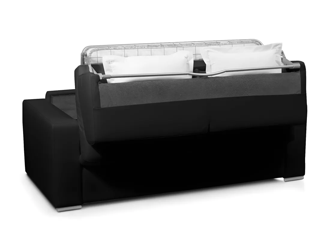 Canapé 3 places convertible express 100% cuir de buffle noir matelas 13 cm DELECTEA II