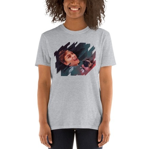 Camiseta eletrônica feminina Mascochula personalizada com a foto do seu animal de estimação, cinza.
