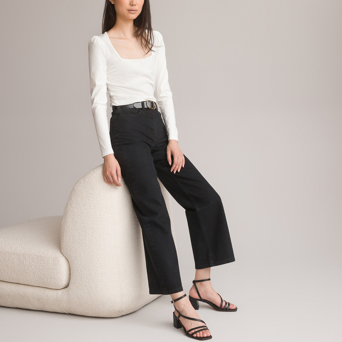 COLEÇÃO LA REDOUTE<br>Camiseta com decote quadrado e mangas compridas