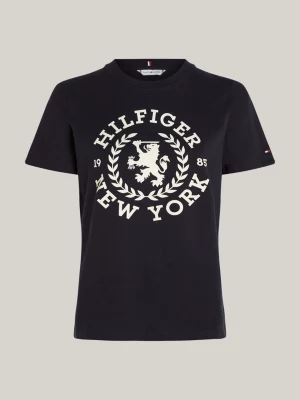 Camiseta com gola redonda e bordado de brasão