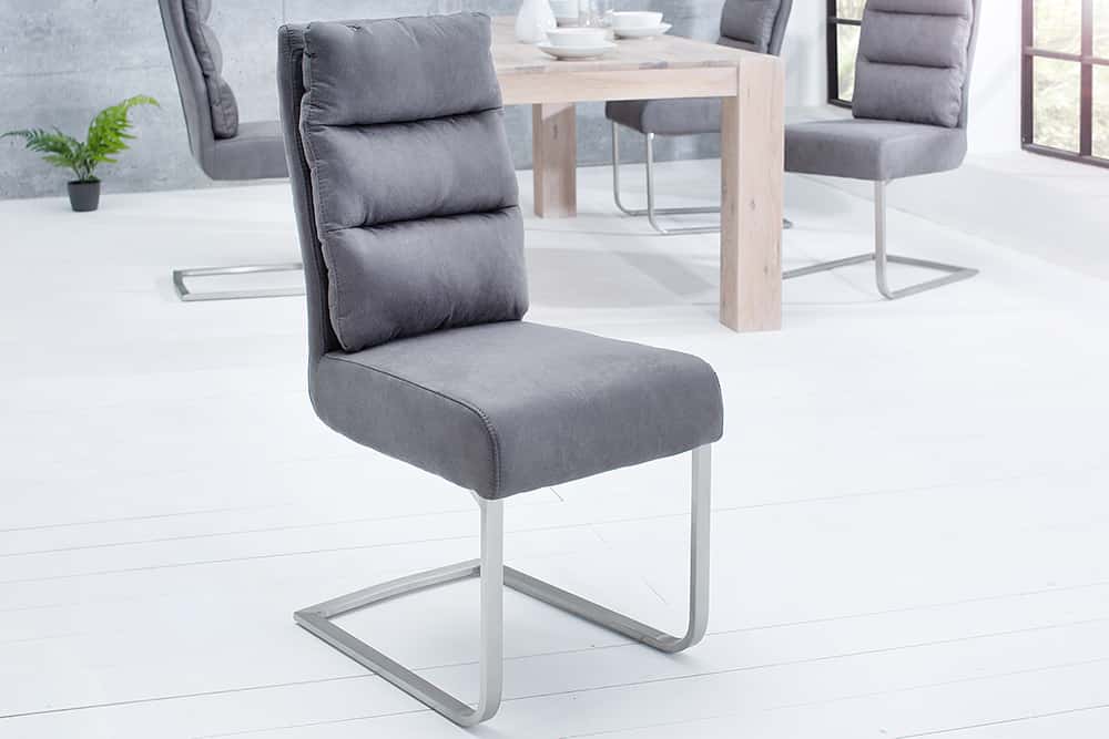 Design Freischwinger Stuhl COMFORT vintage grau mit Edelstahl-Gestell