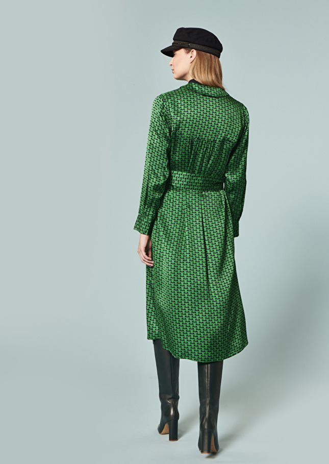 Robe Rachelevert émeraude imprimée monogramme