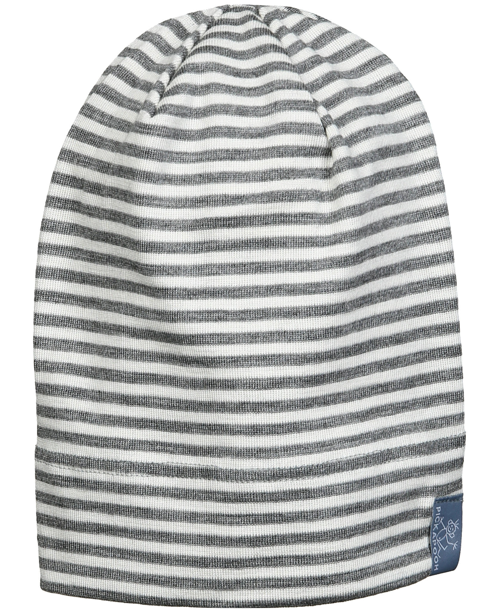 Strick-Beanie RAP geringelt in grau/natur