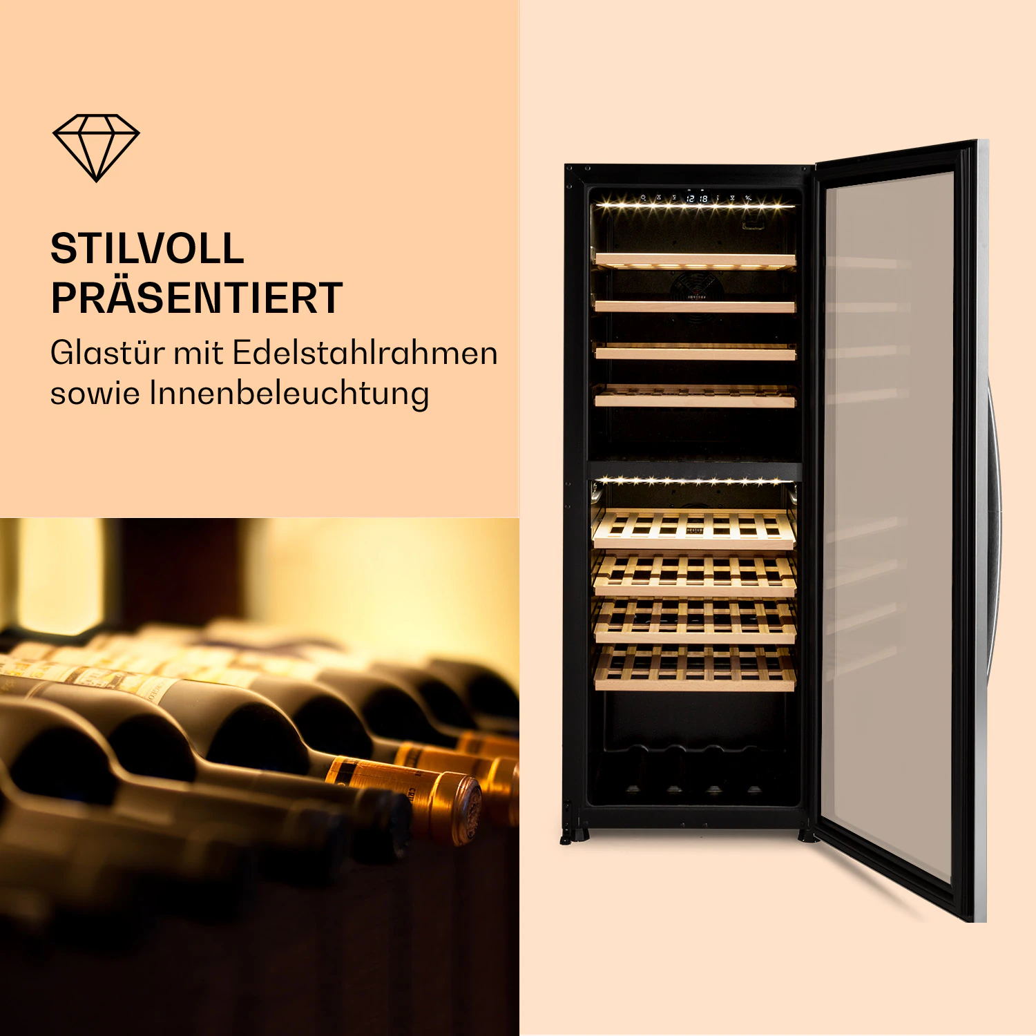 Klarstein Vinamour 77 Duo Weinkühlschrank 191 Liter 5 - 20 °C 2 Kühlzonen
