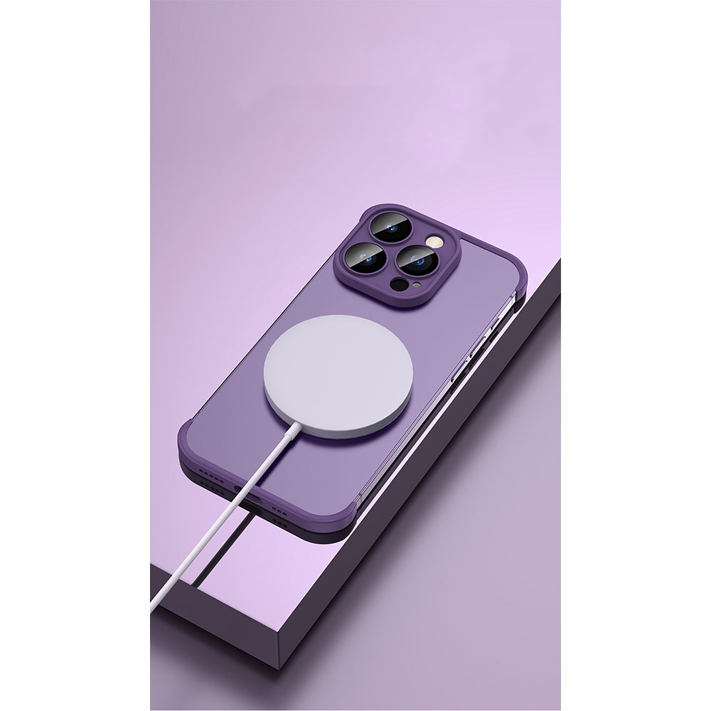 (2-tlg.) iPhone 14 Pro Gummi Slim Case Hülle Kameraglasschutz mit Rahmenlosen Bumper (Selbstklebend) - Lila