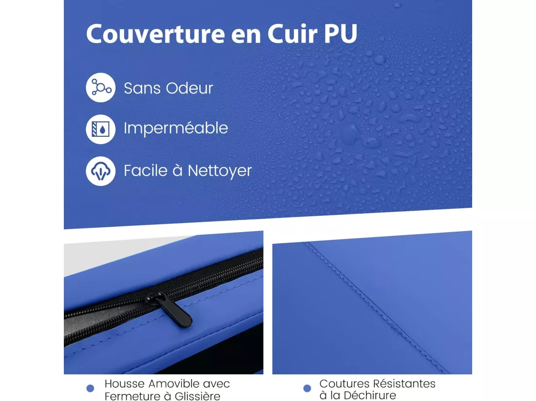 Tapis de Gymnastique Pliable à 4 Plis Epais, Matelas d'Entrainement en Mousse et PU avec Poignées Attaches Auto-agrippantes, pour Gymnastes Entraînements Yoga 300x117x5CM, Bleu