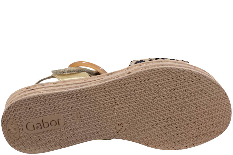 GABOR SANDAL MED PLATEAU I GULD SKIND OG LEOPARDPRINT