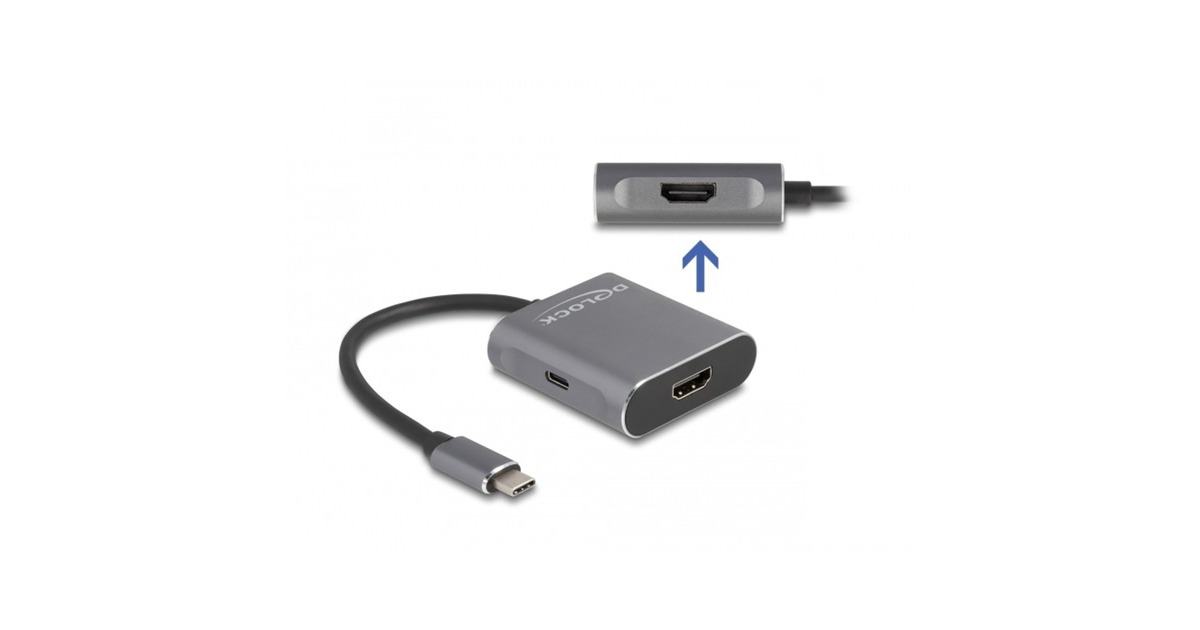 DeLOCKUSB Type-C Splitter (DP Alt Mode) to 2 x HDMI MST met USB Type-C PD hdmi splitter  (Grijs)