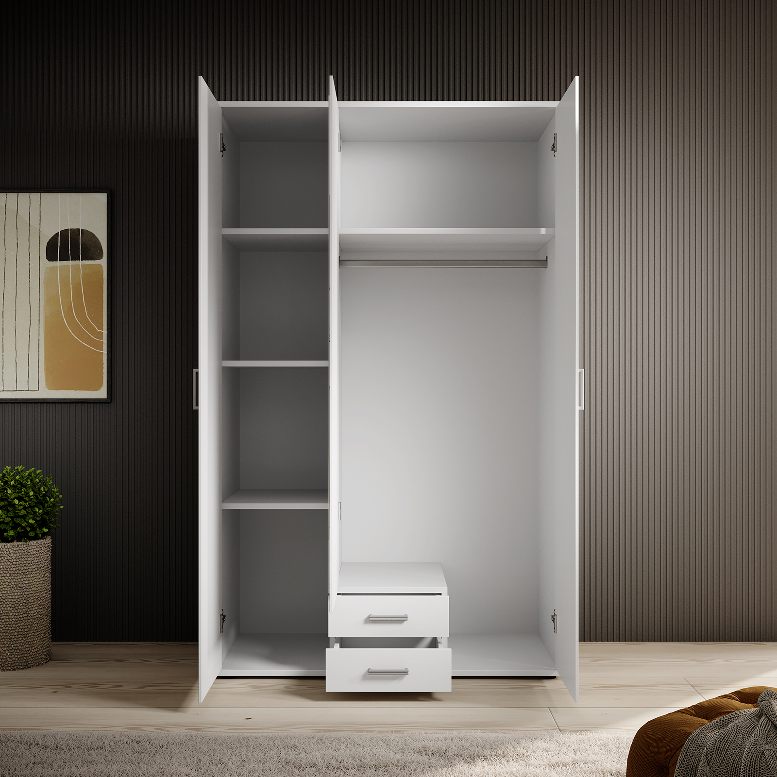 Drehtürenschrank - weiß - Spiegel - 195 cm
