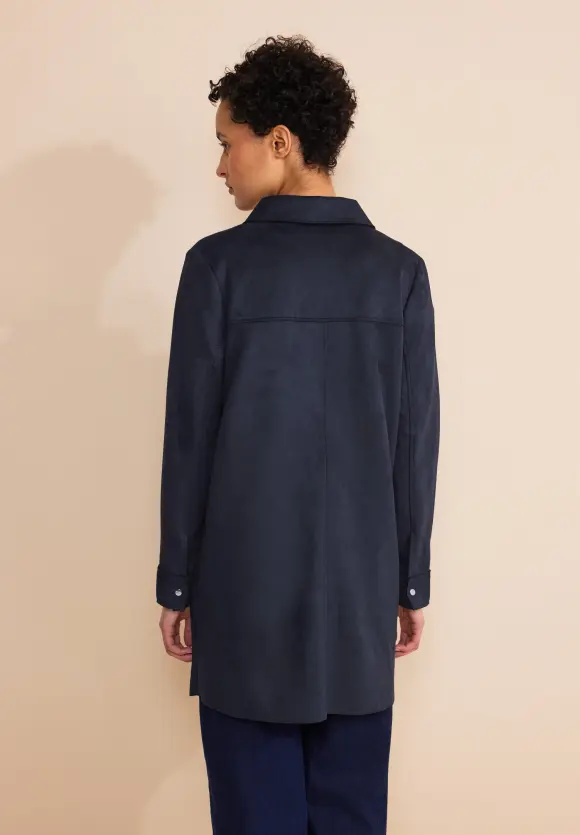 Long Velours Jacke - gravity blue
