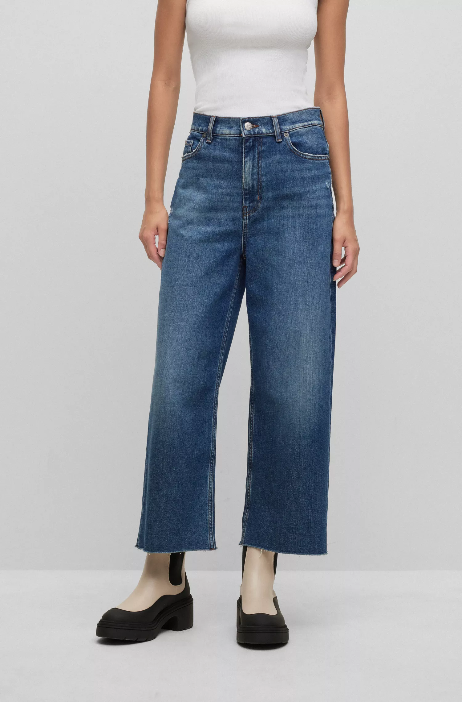 Calça jeans BOSS laranja de cintura alta em denim elástico azul