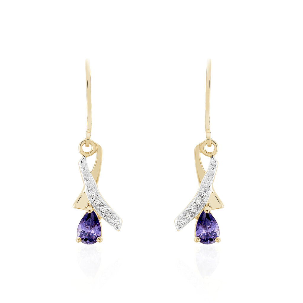 Boucles D'oreilles Pendantes Dyanah Plaque Or Jaune Oxyde De Zirconium