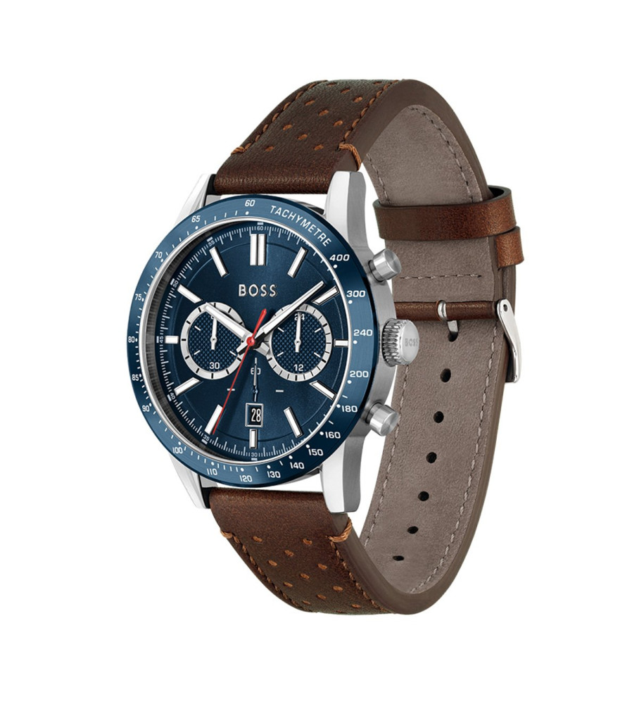 Relógio analógico BOSS com pulseira de couro Allaure azul
