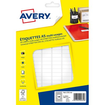 Avery - Etui A5 - 2304 Étiquettes multi-usages blanches - 8 x 20 mm - réf ETE144
