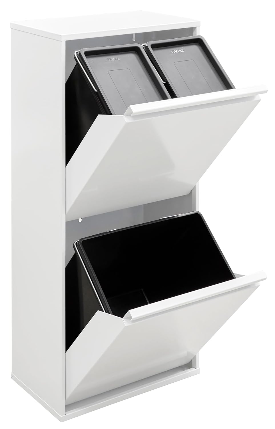 ARREGUI Basic CR401-B Mülltrennsystem aus Stahl | 3 Fächer Mülleimer für die Küche | 3 Fach Abfalleimer | 11+11+23 L (45 L) | Herausnehmbare Inneneimer | Recycling Schrank für Mülltrennung | weiß