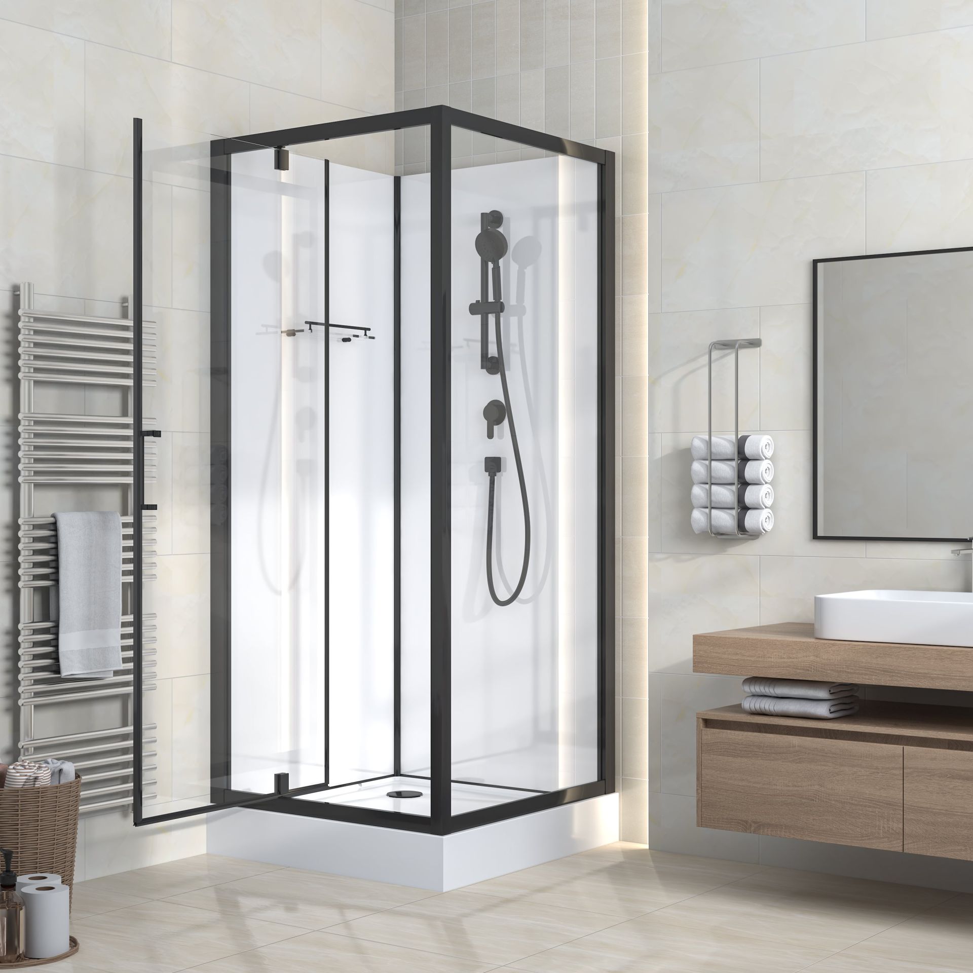 Sanigoods Lyric complete douchecabine met draaideur 80x80cm zwart mat
