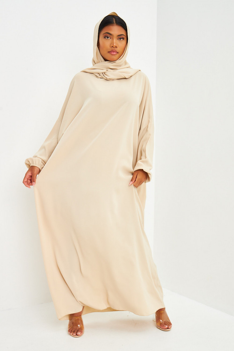 Abaya beige ample avec voile intégré