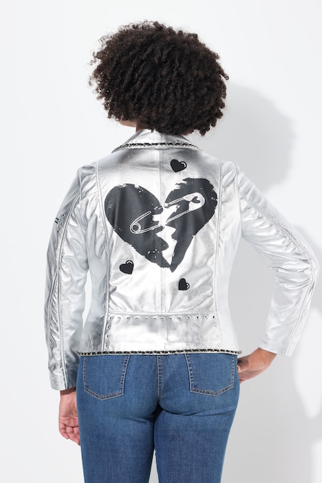 Leder-Bikerjacke, echtes Leder,  Beschichtung, Rücken-Print