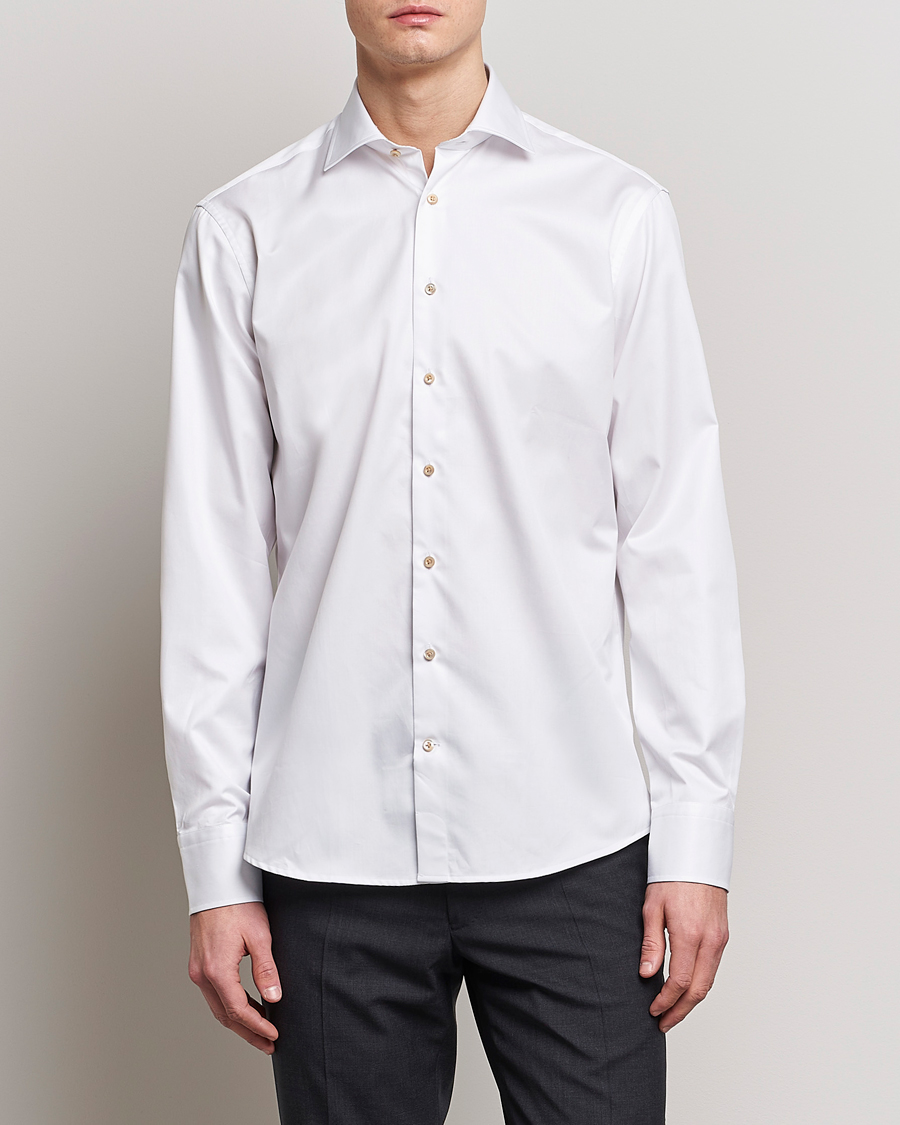 Stenströms Slimline Contrast Cotton Shirt White