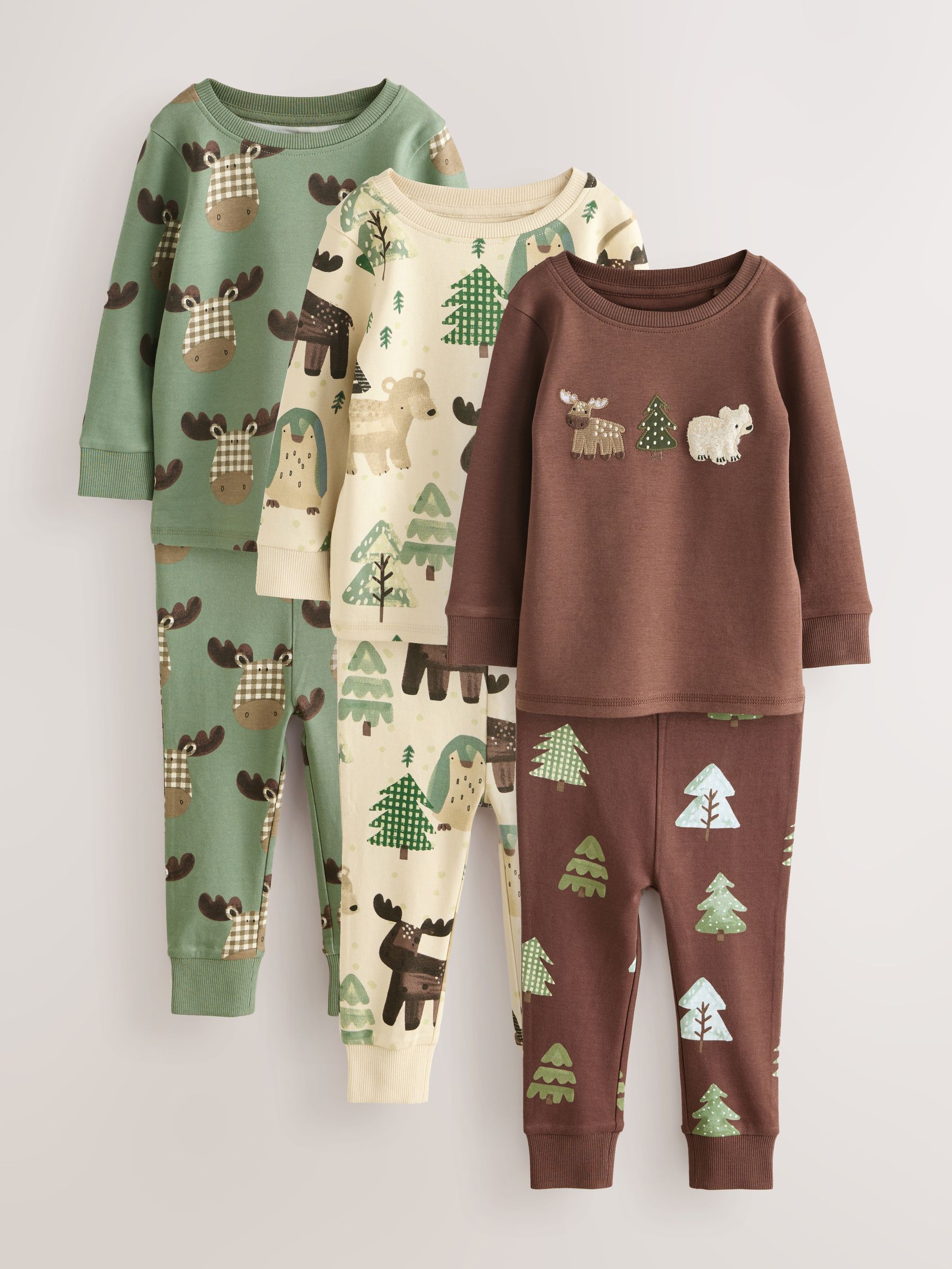 Teal/Ecru Animal - Verpakking van 3 knusse pyjama's (9 mnd-8 jr)