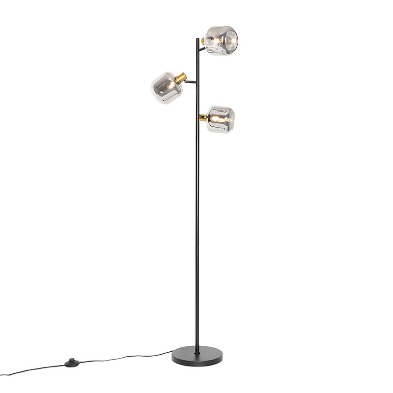 Vloerlamp zwart met goud met smoke glas 3-lichts - Zuzanna