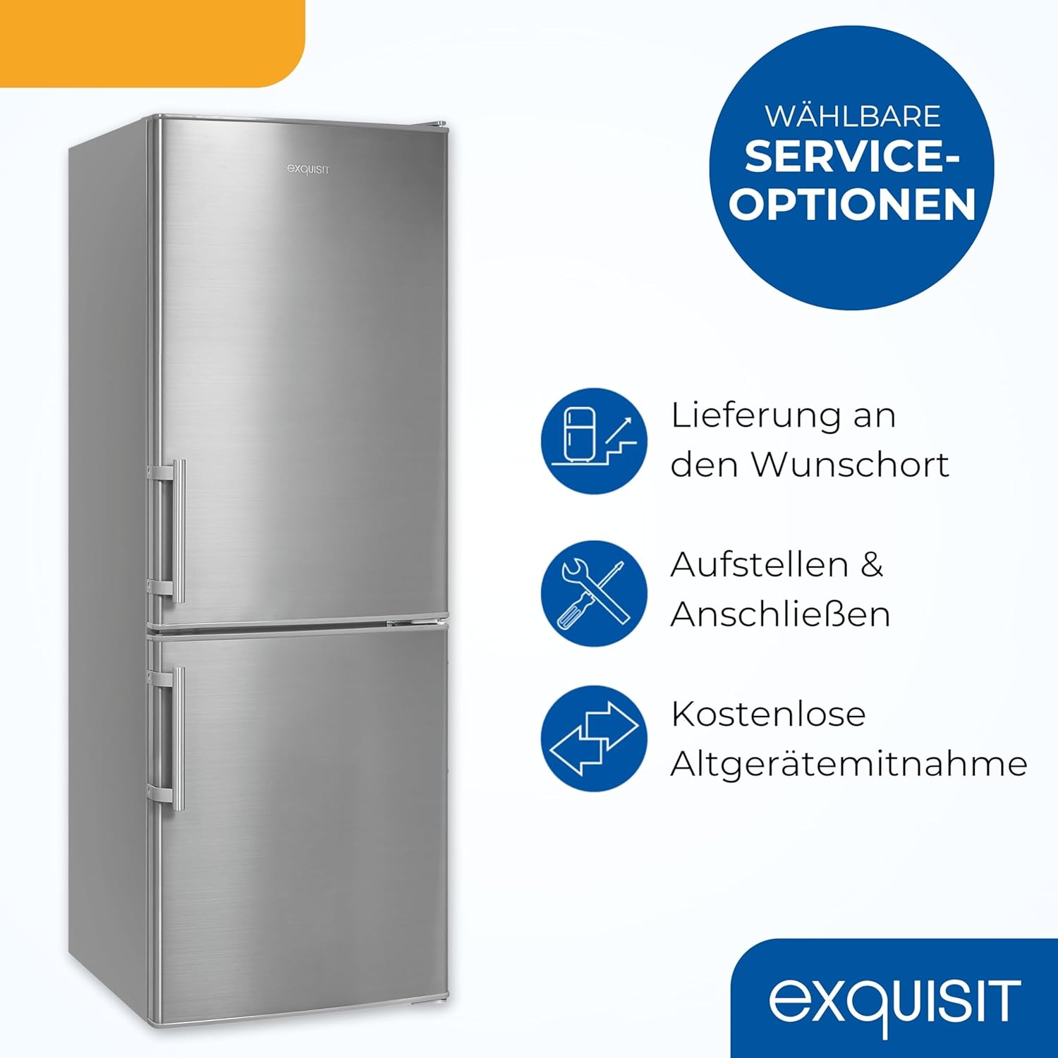 Exquisit Kühl-Gefrierkombination, 143 cm Höhe, Kühlschrank mit Gefrierfach, 4-Sterne-Gefrieren, 173 Liter, Alarm-Funktion, Kühl Gefrierkombination freistehend, KGC5233-60-HE-040D inoxlook