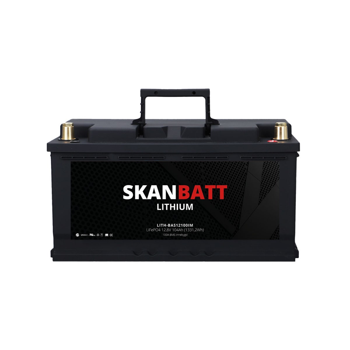 SKANBATT Lithium Batteri 12V 104AH 100A BMS (279x175x190mm) - NYHET (kan forhåndsbestilles)