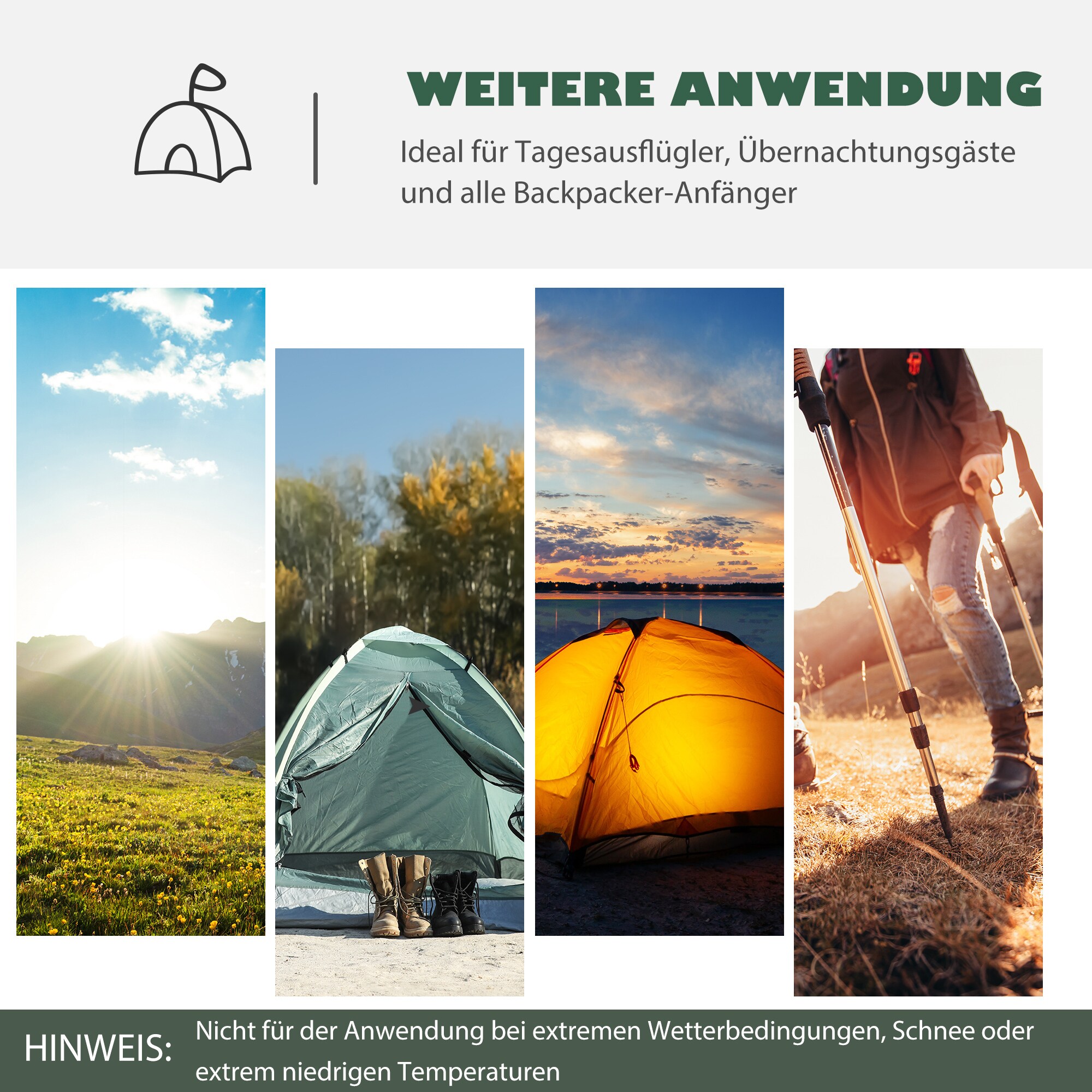 Outsunny Campingzelt für 3-4 Personen grün, gelb 325 x 183 x 130 cm (LxBxH)