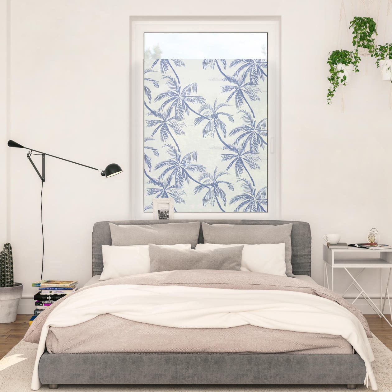 LICHTBLICK ORIGINAL Fensterfolie »Fensterfolie selbstklebend, Sichtschutz, Blueprint Palms - Blau« 1 Stk. blickdicht glatt statisch haftend