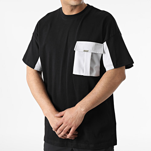 Ensemble Tee Shirt A Poche Poitrine Et Pantalon Cargo LL615 Noir