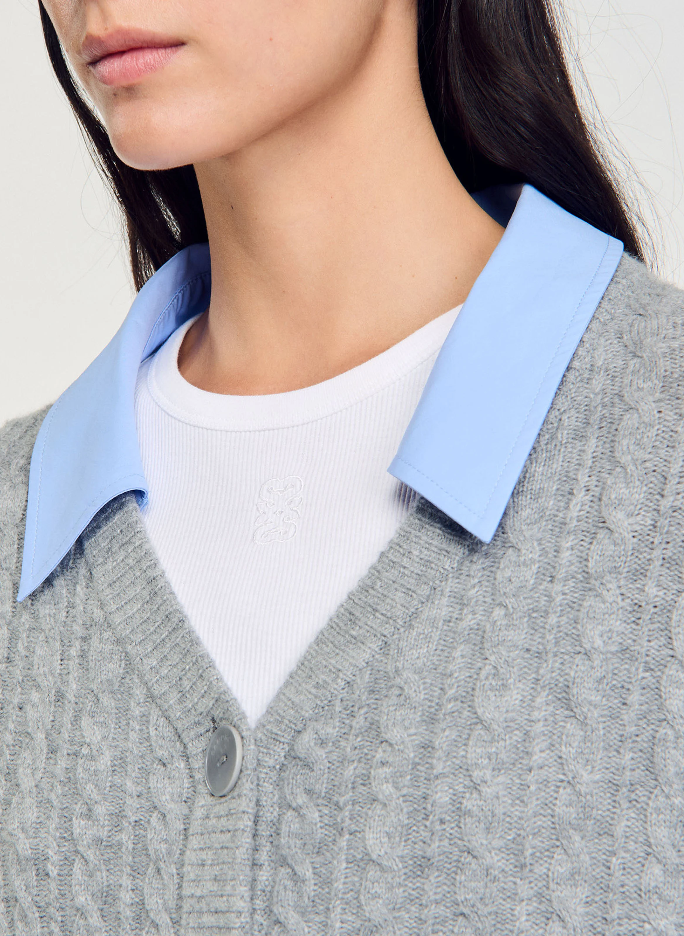 Pull col chemise en laine mélangée | Gris