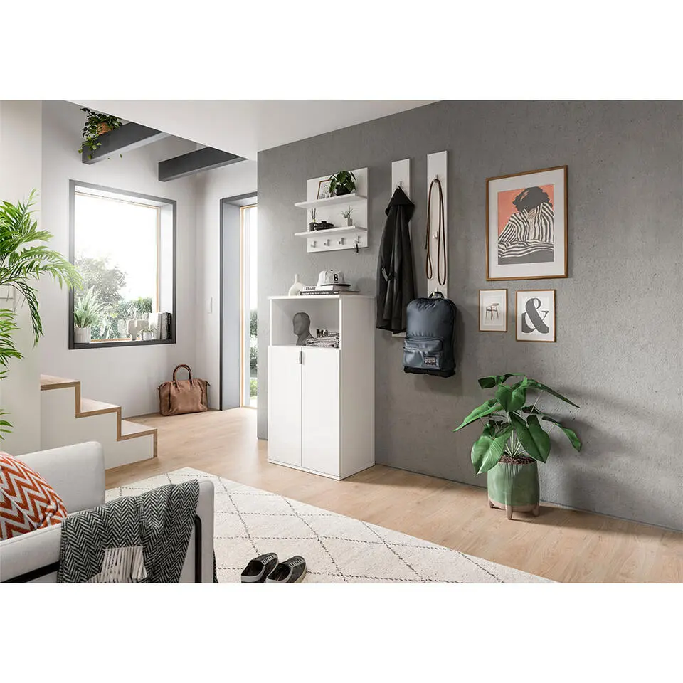 Hioshop ProjektX schoenenkast 2 deuren 1 vak wit hoogglans