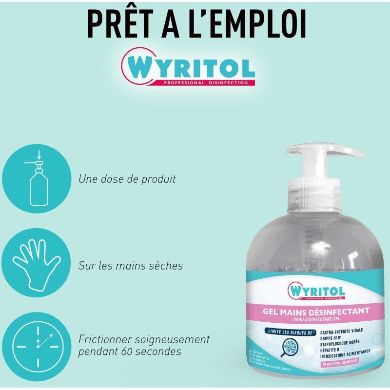 Gel hydroalcoolique désinfectant Wyritol Professional Desinfection - Flacon de 300 ml