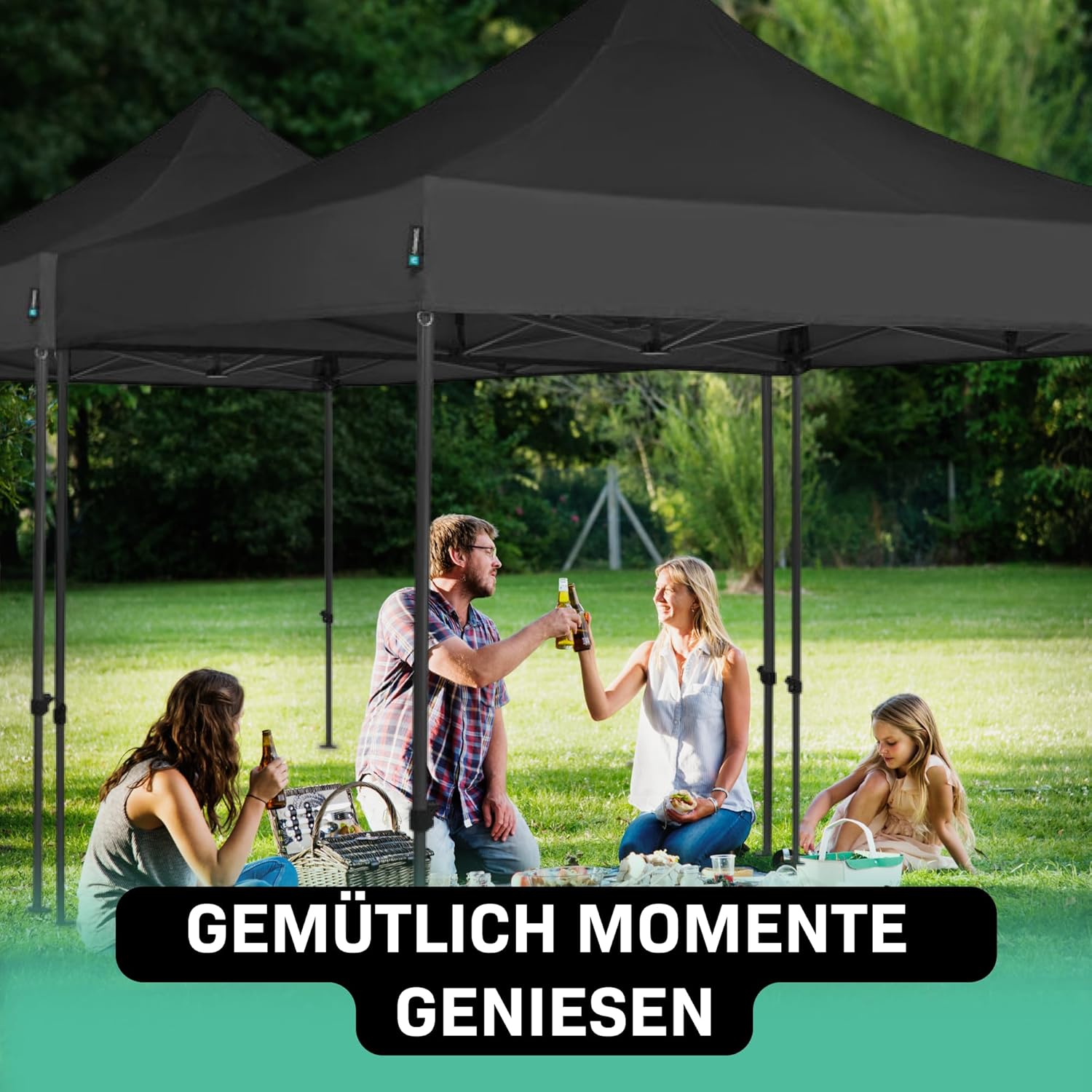 Pavillon Easy-Up 3 x 3 m – Gartenzelt mit Stahlrahmen, wasserdichte Plane, UV-Schutz 50+, Transporttasche mit Rädern – modular und erweiterbar (6x3m, Schwarz)