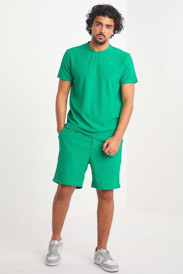 Ensemble 2 pièces t-shirt + short vert texturé