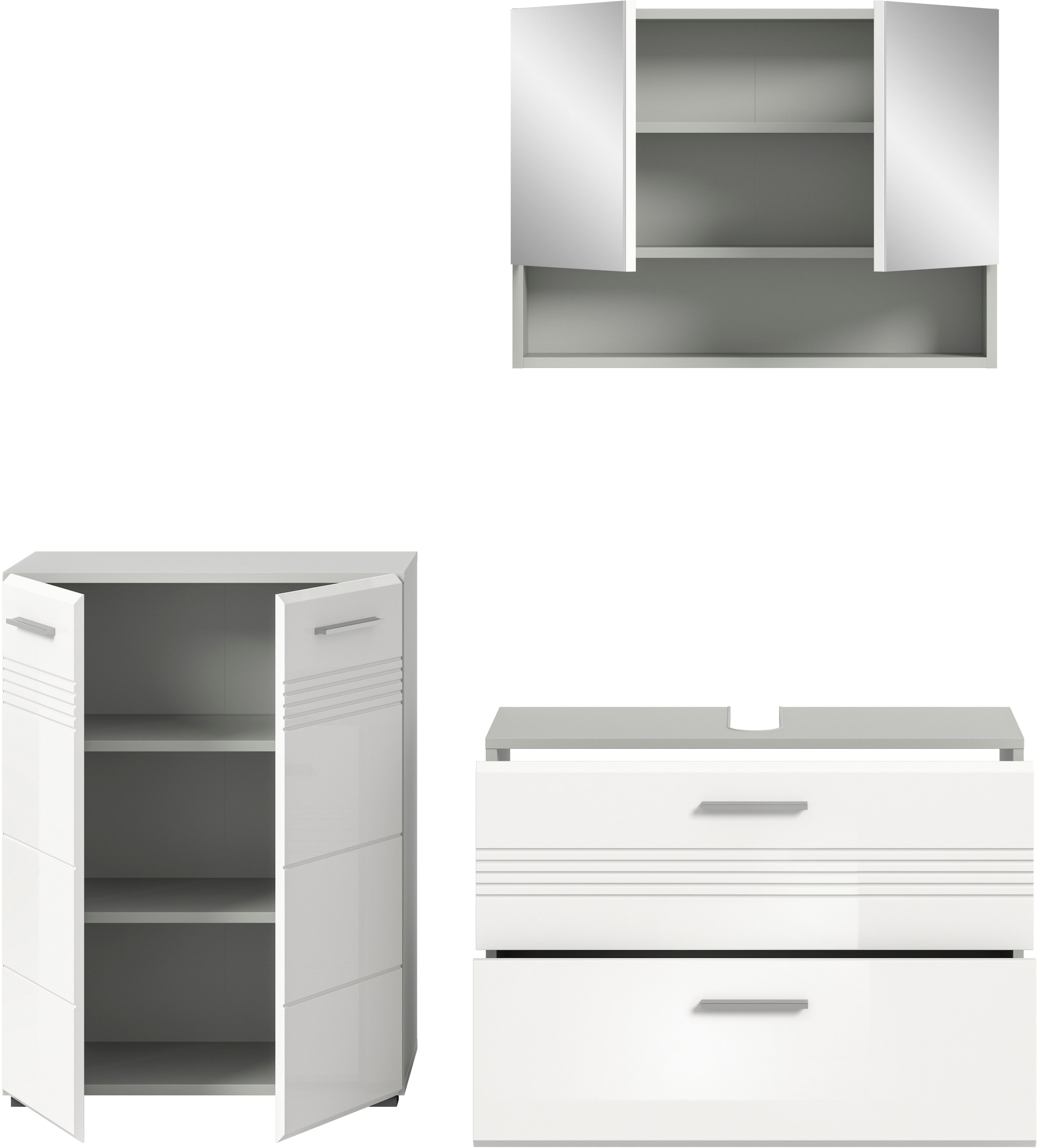 welltime Badmöbel-Set »Calicio, bestehend aus: Midischrank, Waschbeckenunterschrank,« 3 Stk. tlg.