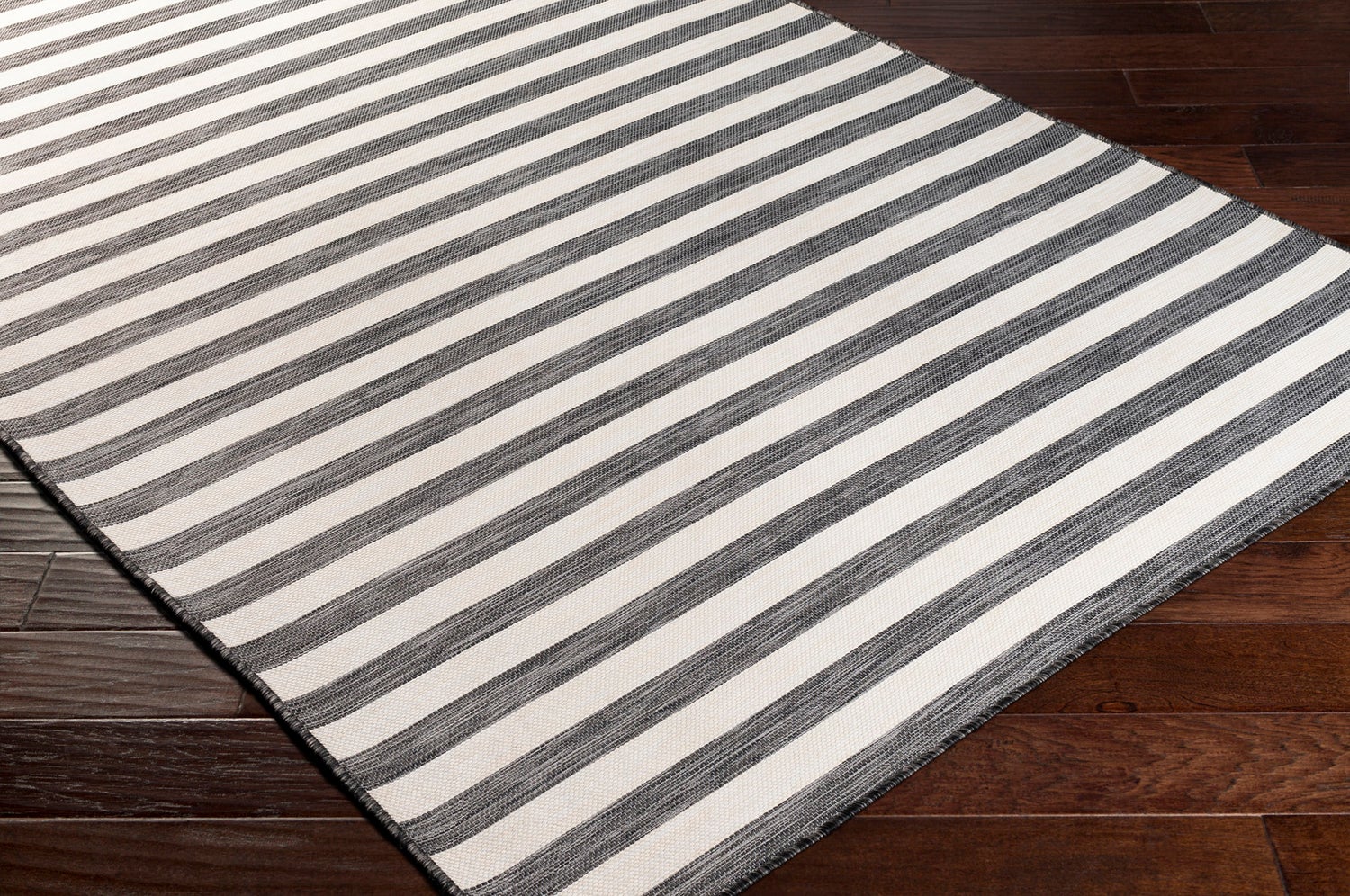 Binnen/buiten gestreept vloerkleed zwart/ivoor 80x150 cm ZAKI
