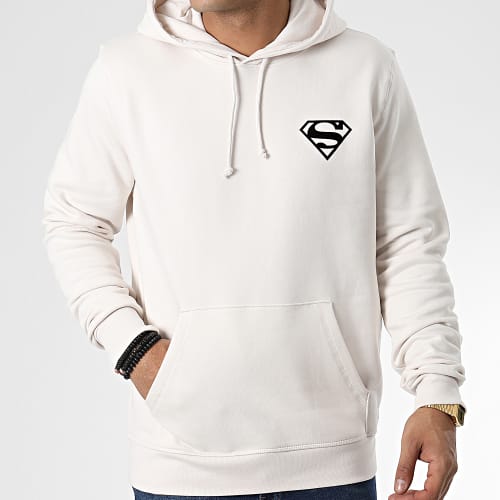 Sweat Capuche Logo Velvet Back Beige Noir