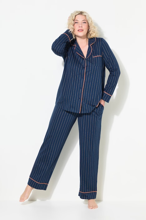 Pyjama, Streifen, Glitzer-Piping, Reverskragen, Langarm
