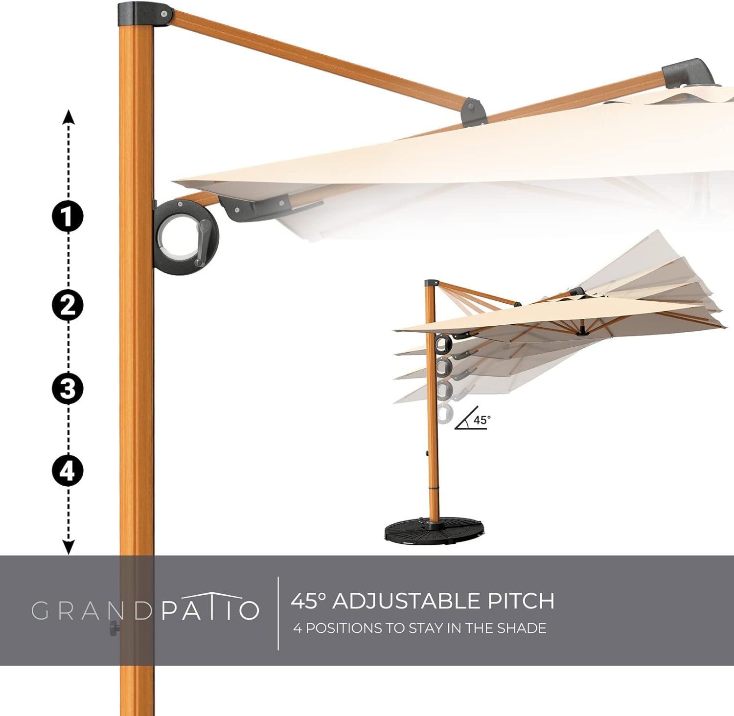 Grand patio Sonnenschirm Sonnenschutz Balkon, Ampelschirm 300 cm mit Kurbel, Windbeständig Sonnenschirme für Terrasse, Garten, Strand, UV-Schutz 50+ (Champagne, Rechteckig)