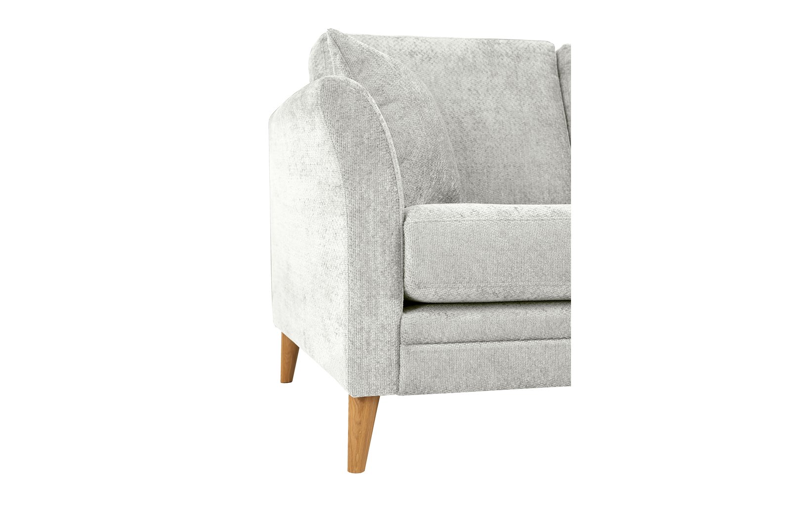 Eden hjørnesofa 2,5-seter med åpen ende høyre. Tekstil Movie 3/1 Light Grey med ben i eik natur (15137).