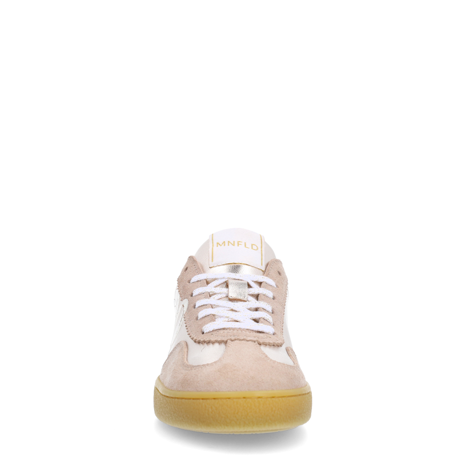 Beige leren sneakers met goudkleurige & blauwe details