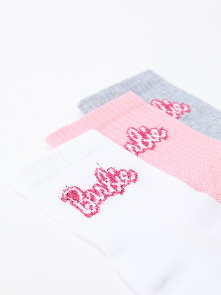 Pacote com 3 pares de meias com estampas da Barbie - Cores Variadas
