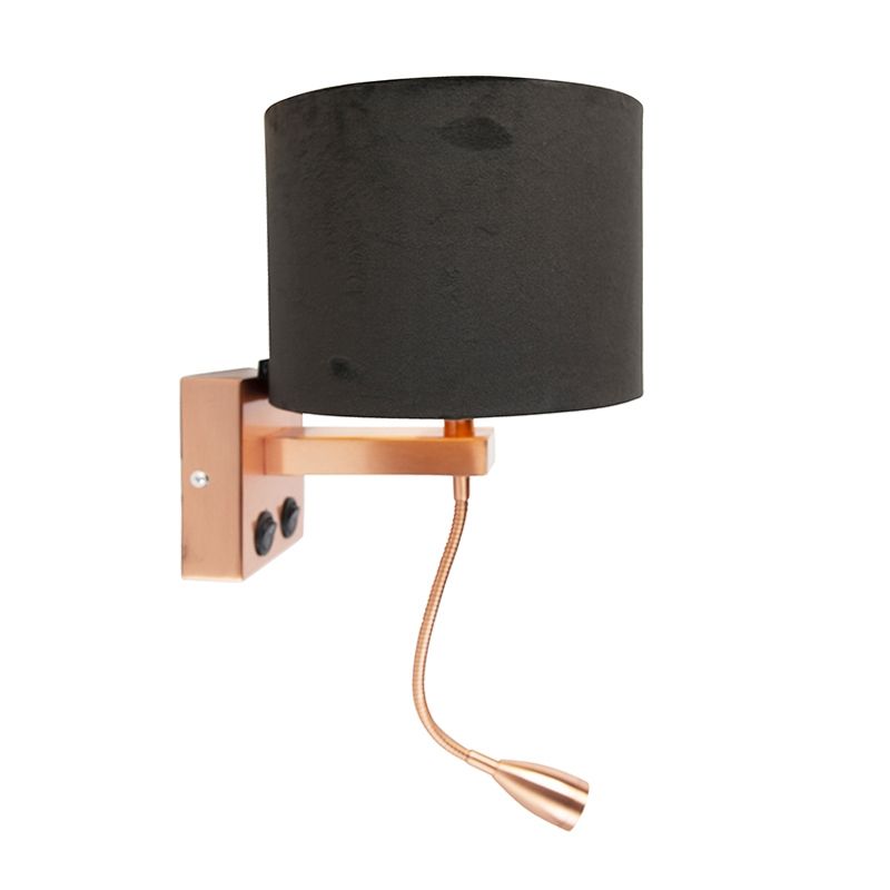 Moderne wandlamp koper met kap velours zwart - Brescia