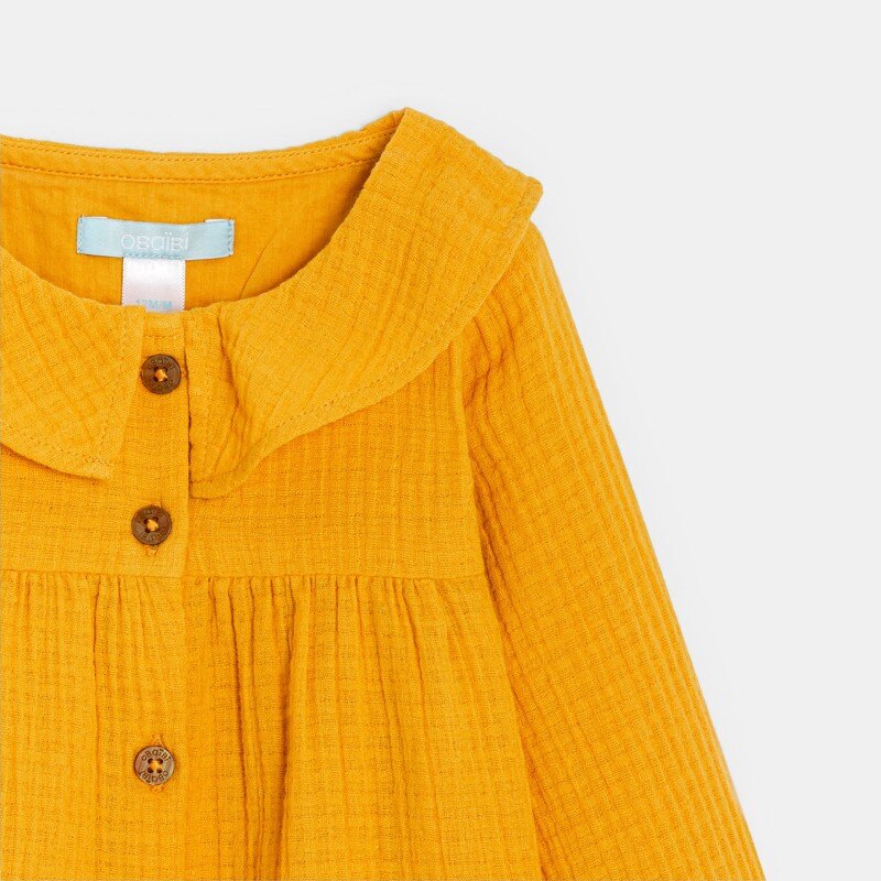 Blouse gaze de coton nid d'abeille orange bébé fille Jaune