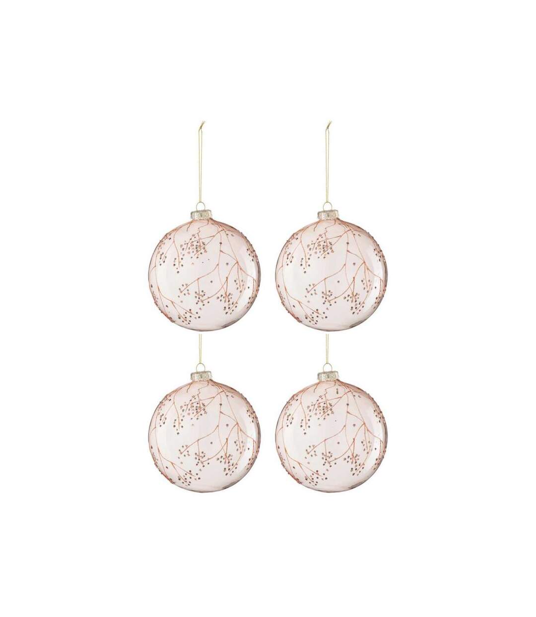 Paris Prix - Lot De 4 Boules De Noël branches 12cm Rose