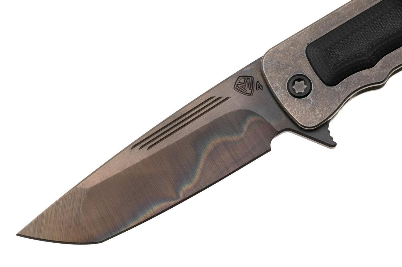 Medford TFF-4 25-TFF4-03, Vulcan S45VN Tanto, Tumbled Titanium Handle, Black G10 Inlay Handle, Black Hardware zakmes