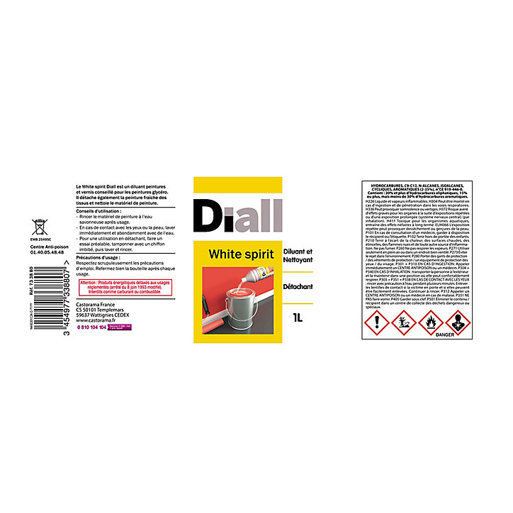 White Spirit diluant et nettoyant détachant Diall 1L