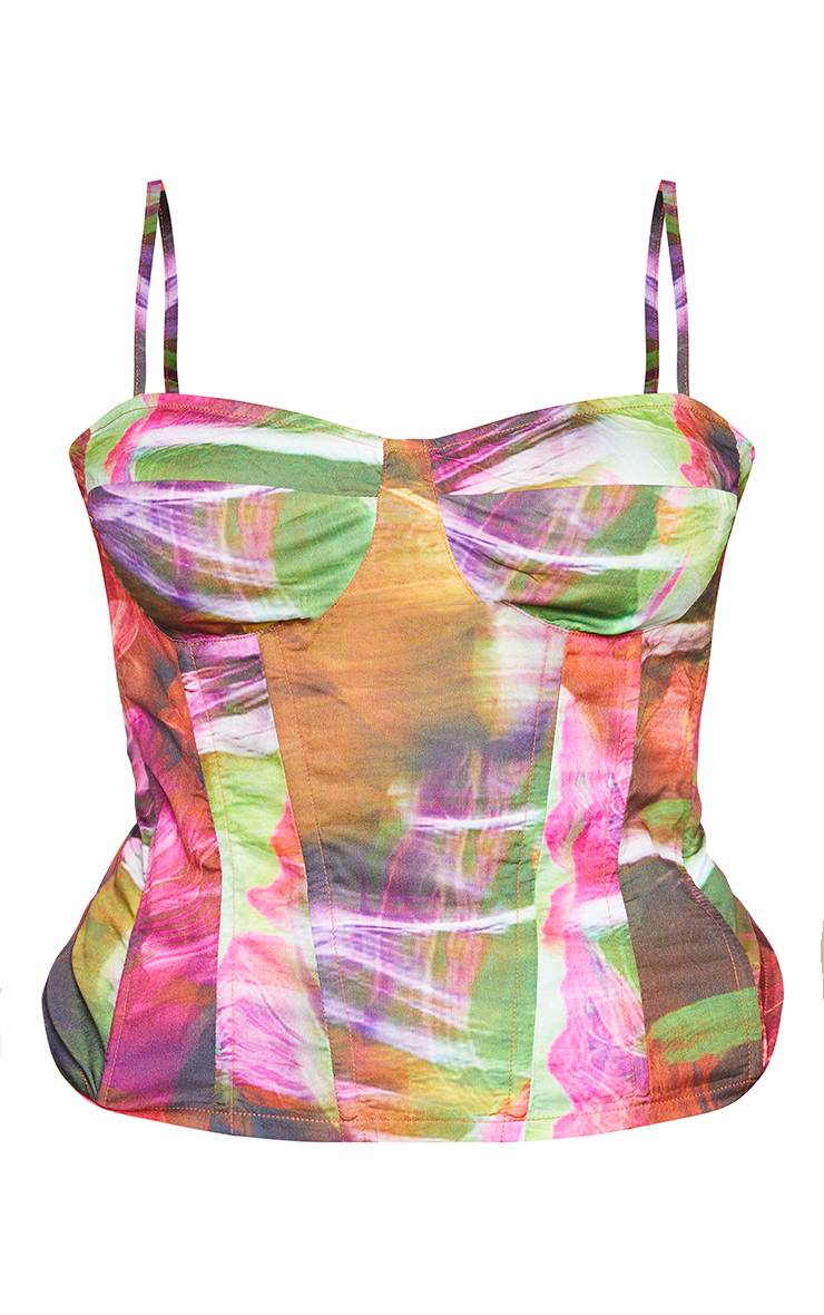 Citron Vert Top Corset Structuré À Imprimé Texturé Plus