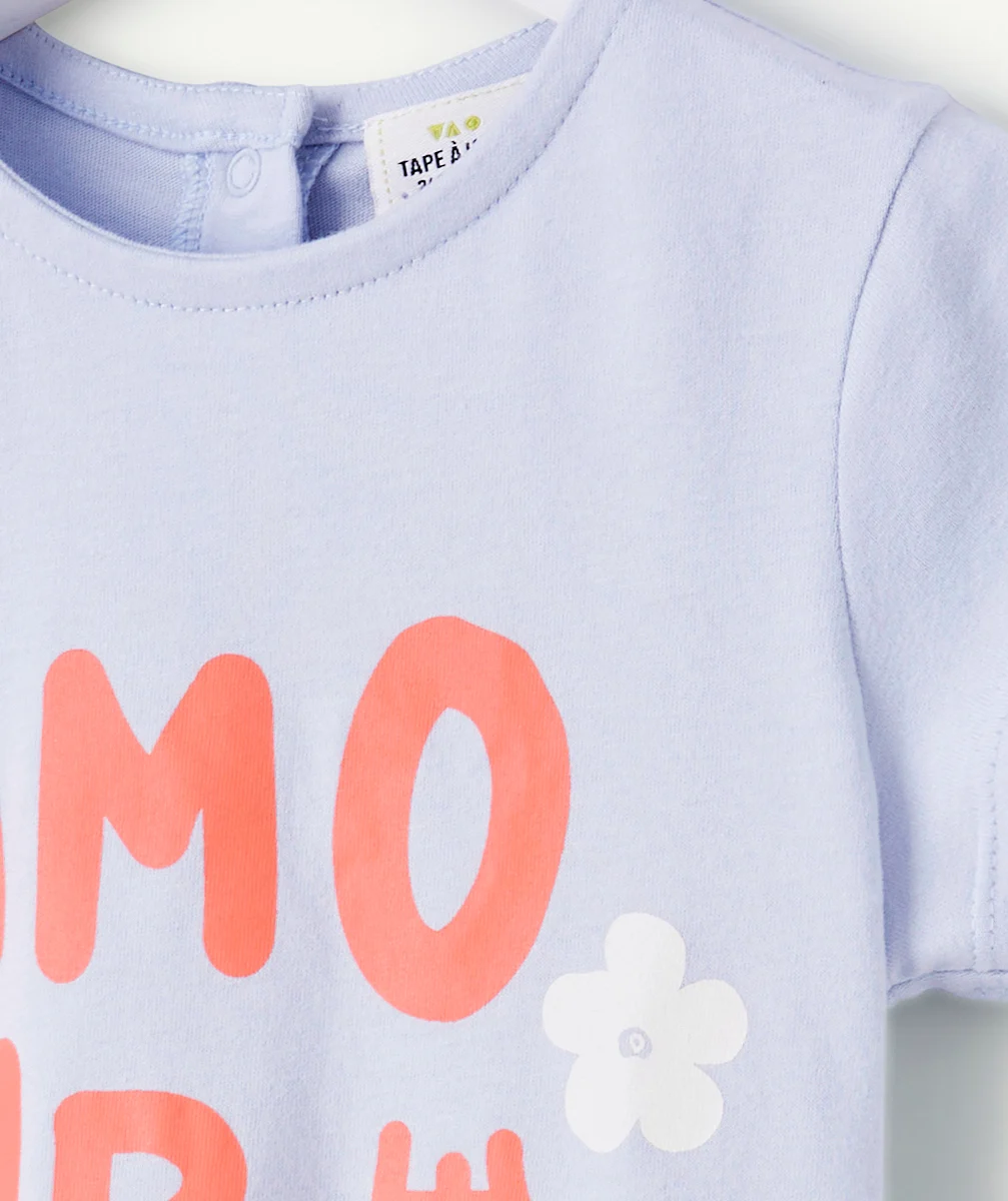 T-SHIRT BÉBÉ FILLE EN COTON BIO MAUVE AVEC MESSAGE AMOUR ROUGE